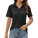 Imily Bela Womens Short Sleeve Polo T Shirts Summer Business Dressy Casual Tops Work Collared V Neck Basic Tees