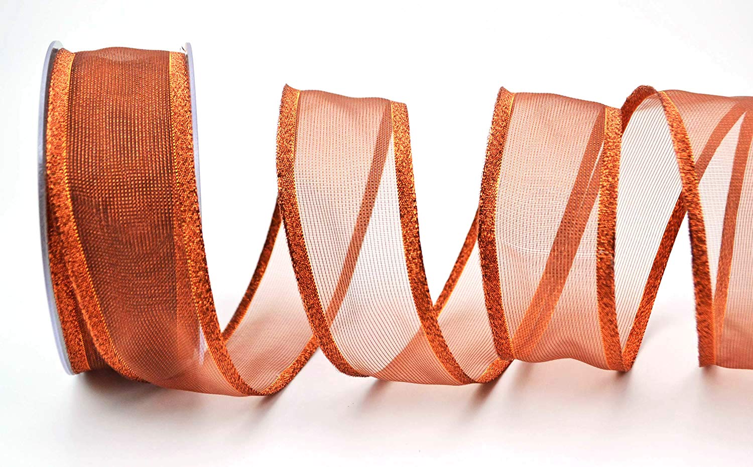 finemark Vancouver Decorative Ribbon 20 m x 40 mm Copper with Wire Transparent Shiny Metallic Gift Ribbon Christmas Ribbon