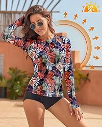 WOWENY Women Rash Guard Long Sleeve Swimsuit Top