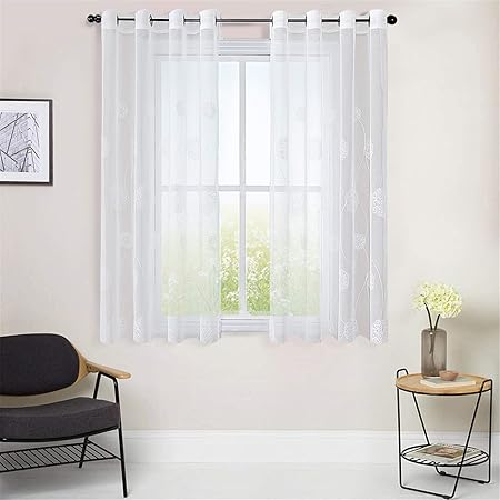 Amazon De Mrtrees Voile Vorhange Halbtransparent Vorhang Kurz Im Blumen Stickerei Modernen Wohnstil