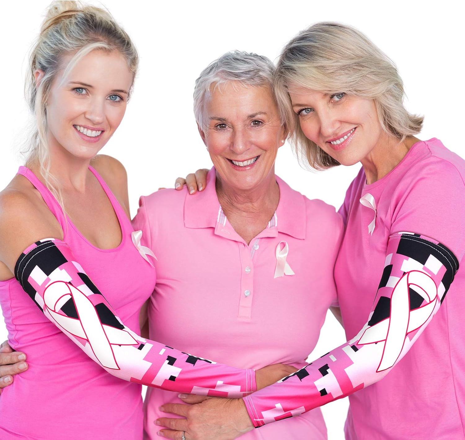 3 Pairs Breast Cancer Awareness Sleeves Pink Ribbon Arm Sleeves Cooling Compression Arm Sleeves UV Protection Arm Cover Sleeve for Women Football Basketball Sports: Clothing