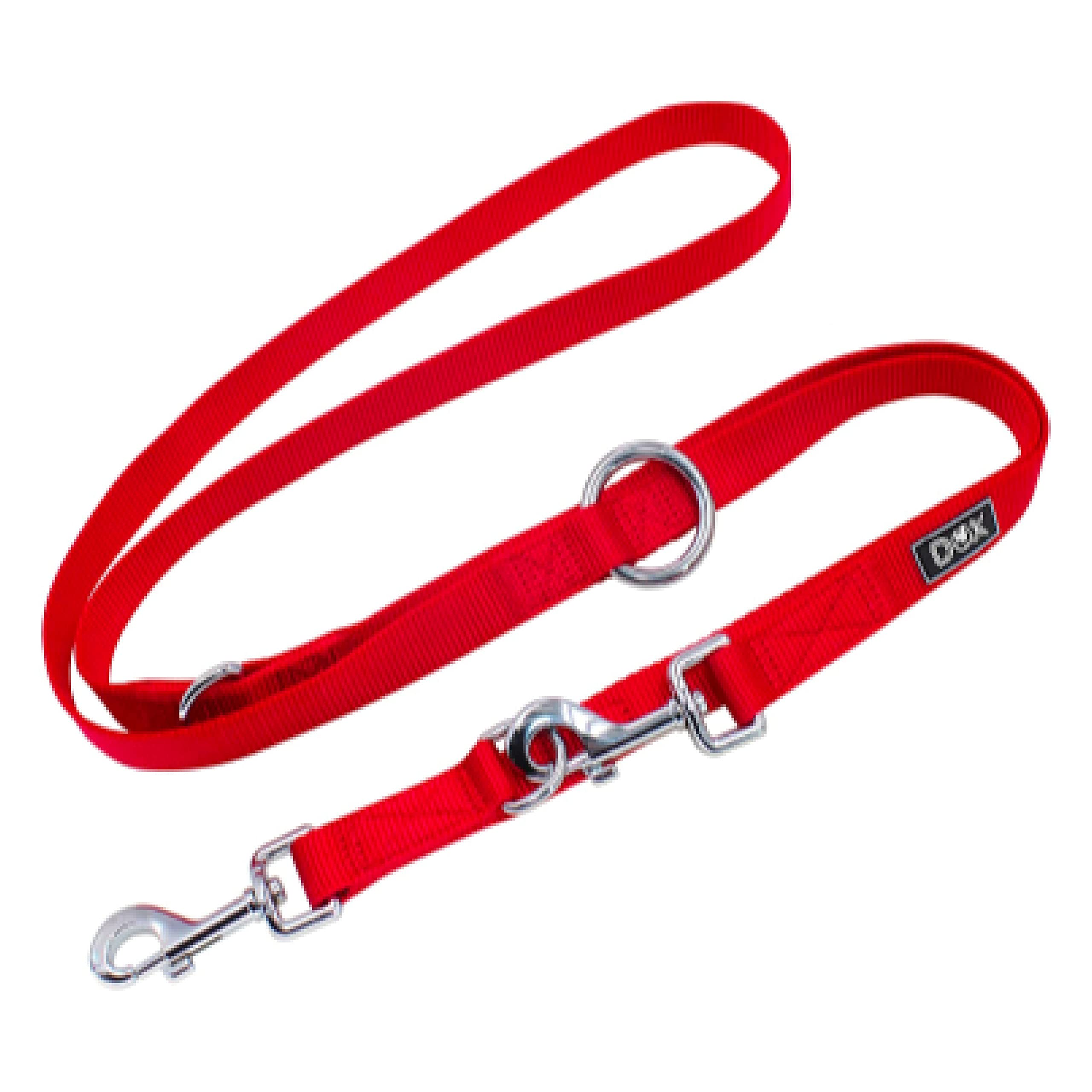 DDOXX Nylon Dog Lead - 2m, 3-way Adjustable Dog Training Lead Dogss - XS (Red)