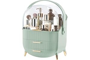 YGJT Make up Organizers and Storage, Makeup Organizer for Vanity, Cosmetics Skincare Organizers with Lid and Drawers, Cosmetic Display Cases for Countertop, Bathroom, Ideal Gifts for Women(Light Green)
