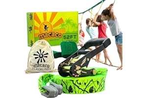 MACACO 52ft Slackline Kit for Kids and Adults | Beginner Friendly Slackline | Slack Line Set with Tree Protectors, Cotton Carry Bag & Steel Ratchet | Outdoor Gym for Kids