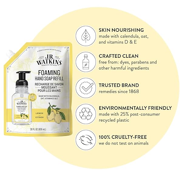 J.R. WATKINS LIQUID FOAMING HAND SOAP LEMON REFILL, PACK OF 1