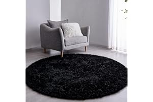 FJZFING Black Round Rug Ultra-Soft Plush Modern 4x4 Circle Area Rug for Kid's Bedroom, Fluffy Shag Circular Rug for Nursery Room, Non-Slip Home Decor Cute Black Carpet for Teen's Room