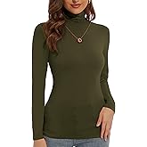 DSPSAM Women's Turtleneck Long Sleeve Shirts Slim Fitted Lightweight Base Layer Casual Tops