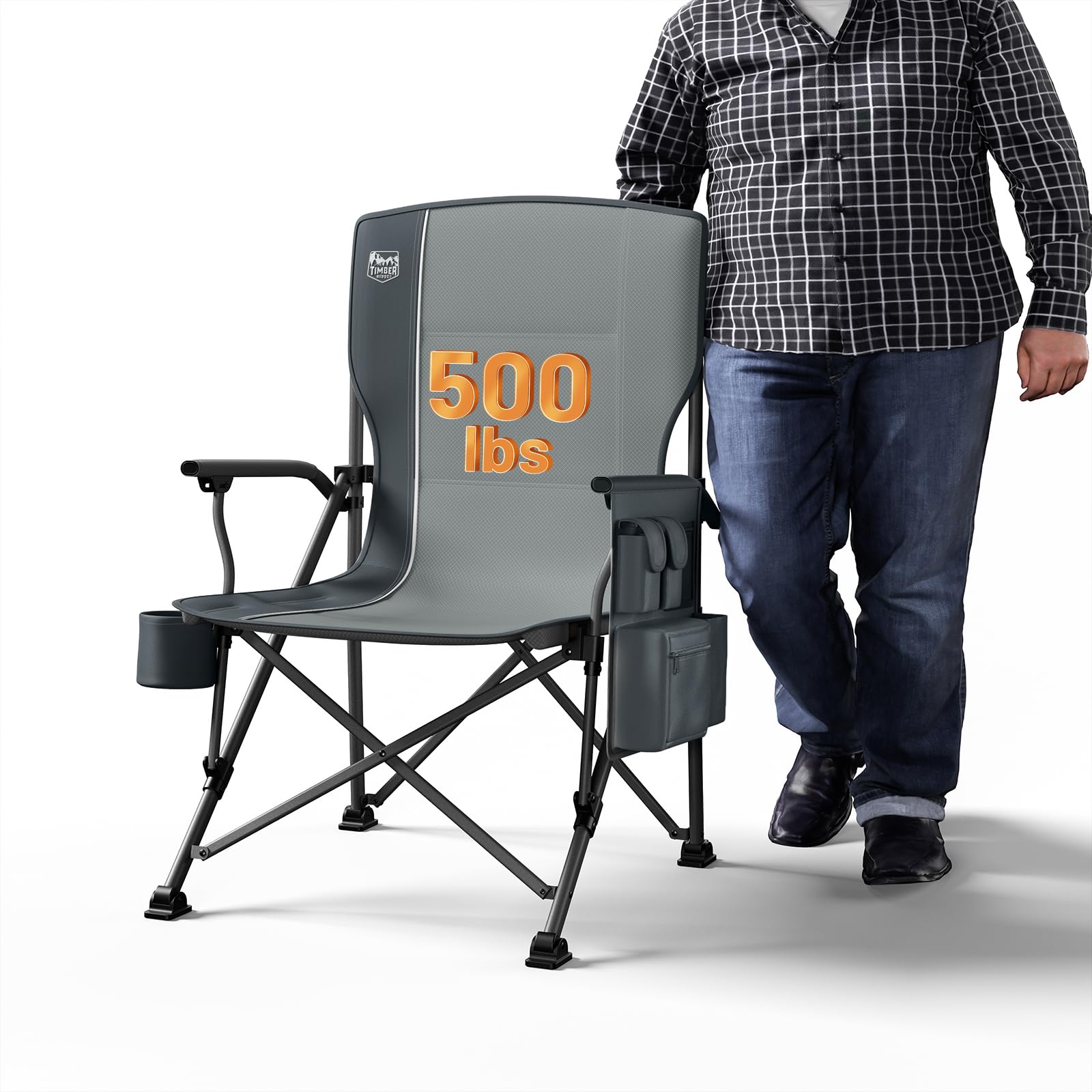TIMBER RIDGE Oversized Folding Camping Chair High Back Heavy Duty for Adults Support up to 500lbs with Cup Holder, Side Pocket Cooler Bag Image