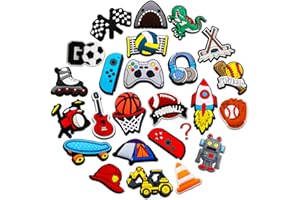 SHEIZSCHY 25 50Pcs Boys Shoe Decoration Charms for Croc Bubble Slides Sandals Clogs, Sports Game Shoes Decorations for Boys Men Adult