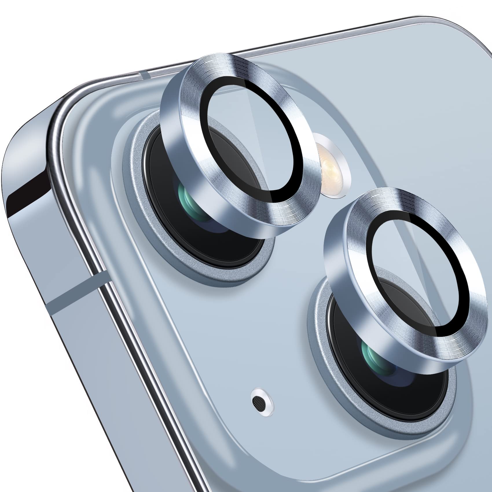 Hsefo for iPhone 14 and iPhone 14 Plus Camera Lens Protector, Anti-Scratch Lens Cover 9H Tempered Glass Camera Screen Protector Shockproof Camera Ring for 14 and 14 Plus with 2 Lens - 2 Pcs Blue