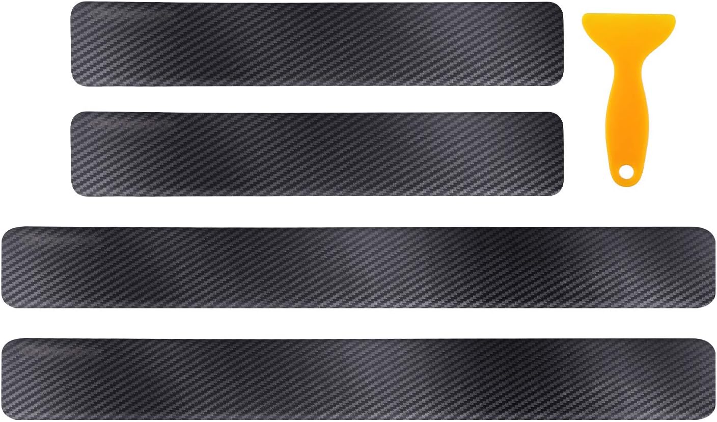 QUhang 4pcs Anti Scratch Stickers, Universal 4D Carbon Fiber Car Door Entry Guard Sill Scuff Plate Rear Bumper Protectors Front and Back