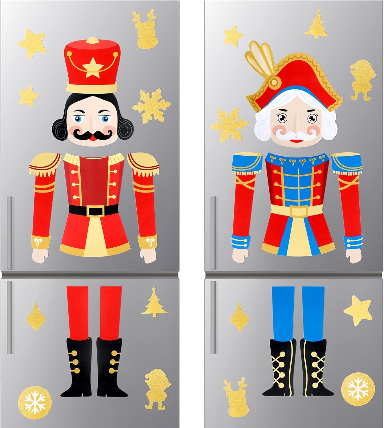 Nutcrackers - 2 Set Nutcracker Refrigerator Stickers Christmas Window Clings Sticker Garage Door Glass Decals Christmas Soldier Nutcracker Fridge Stickers for Winter Xmas Holiday (Novel Style, UV Electrostatic)