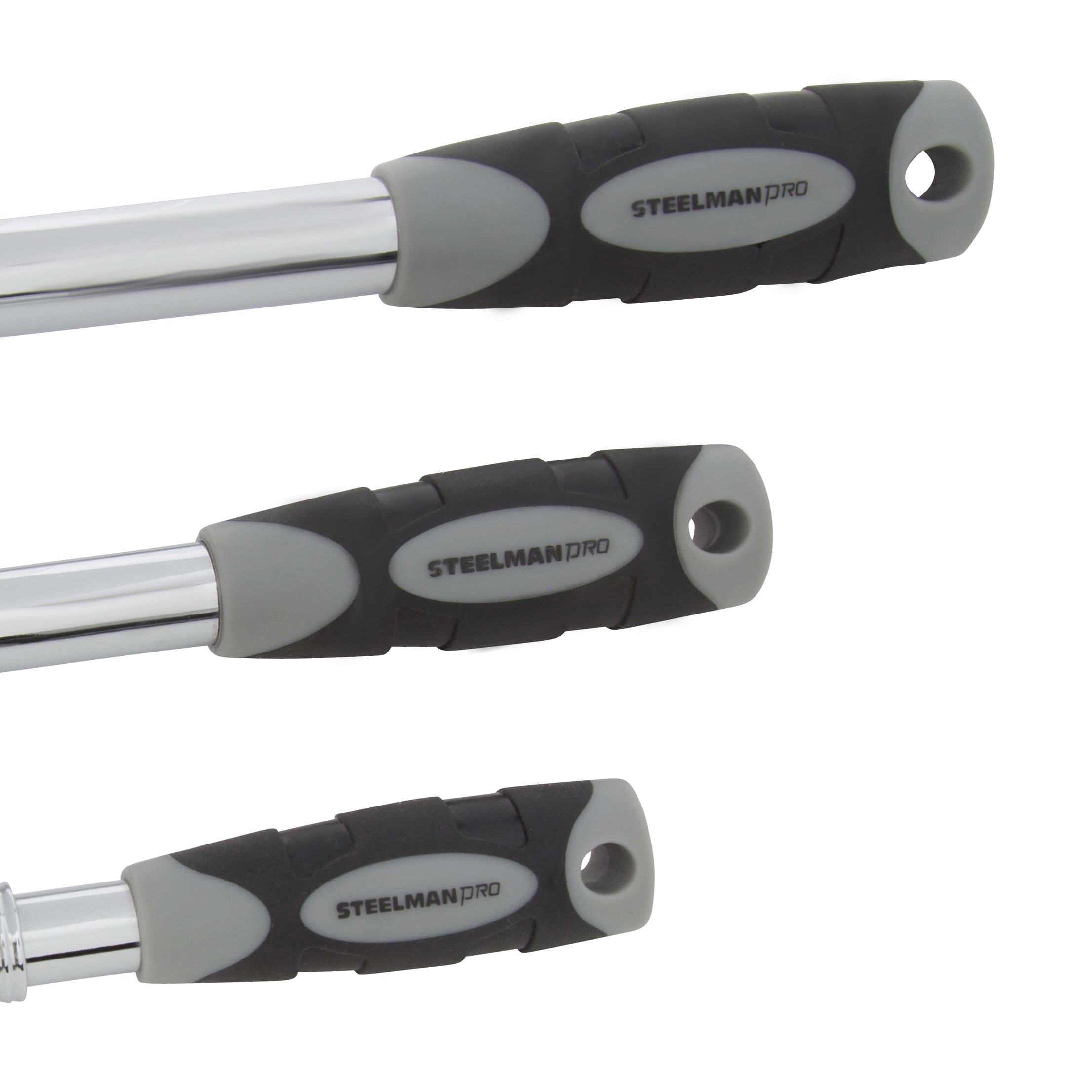 Steelman Pro 72-Tooth Ratchet Set - 3-Piece Extendable Flex-Head Ratchets (1/4, 3/8, 1/2 Inch)