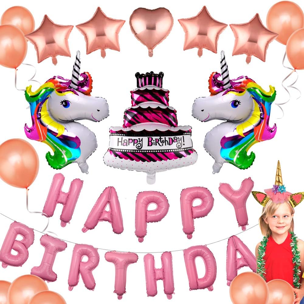JUSTIDEA 55 pcs Unicorn Party Decorations Supplies Happy Birthday Banner with Huge Rainbow Unicorn Balloons Latex Party Balloons Unicorn Headband for Girls Boy
