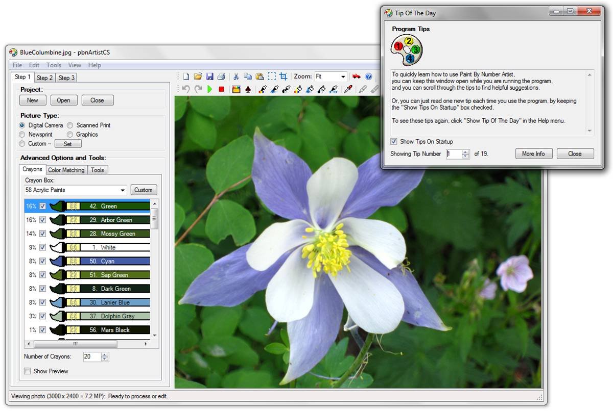 pbnArtist(tm) Advanced for Windows Paint By Numbers and Cross Stitch