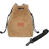 Patikil S Size Drawstring Lens Case Flannel Camera Handbag with Adjustable Shoulder Strap for DSLR Lens, Yellow