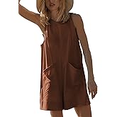 Yeokou Womens Rompers Summer Casual Loose Sleeveless Overalls Onesie Shorts Jumpsuits with Pockets Beach Outfits
