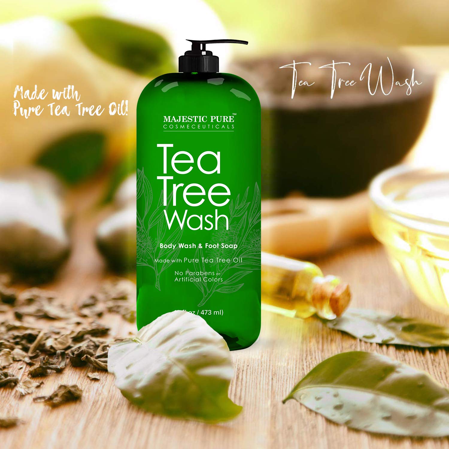Majestic Pure Tea Tree Body Wash - Formulated to Combat Dry, Flaky Skin - Soothes, Nourishes and Moisturizes Irritated, Chapped, Problem Skin Areas - (Packaging may Vary) -16 fl. oz. : Beauty