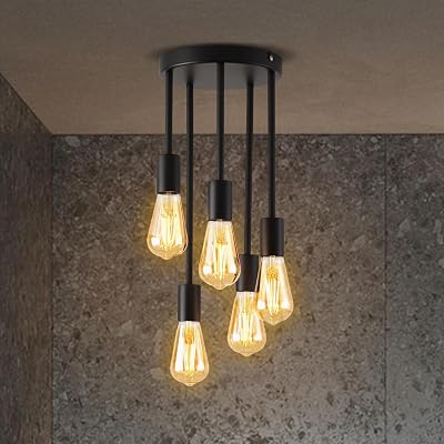 ANWIO 5 Light Ceiling Light with E27 Base Black Flush Fitting