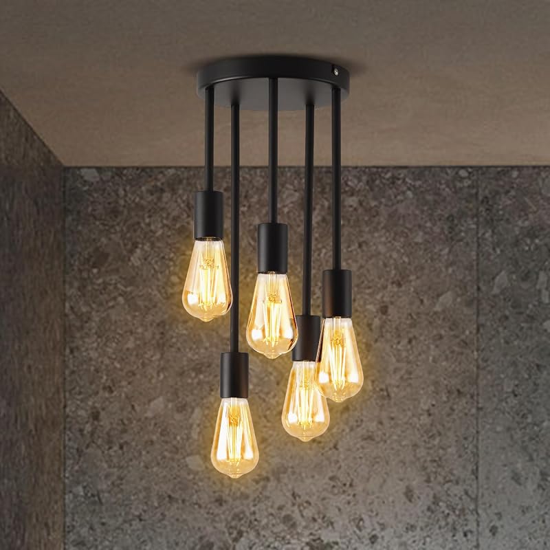 ANWIO 5 Light Ceiling Light with E27 Base Black Flush Fitting