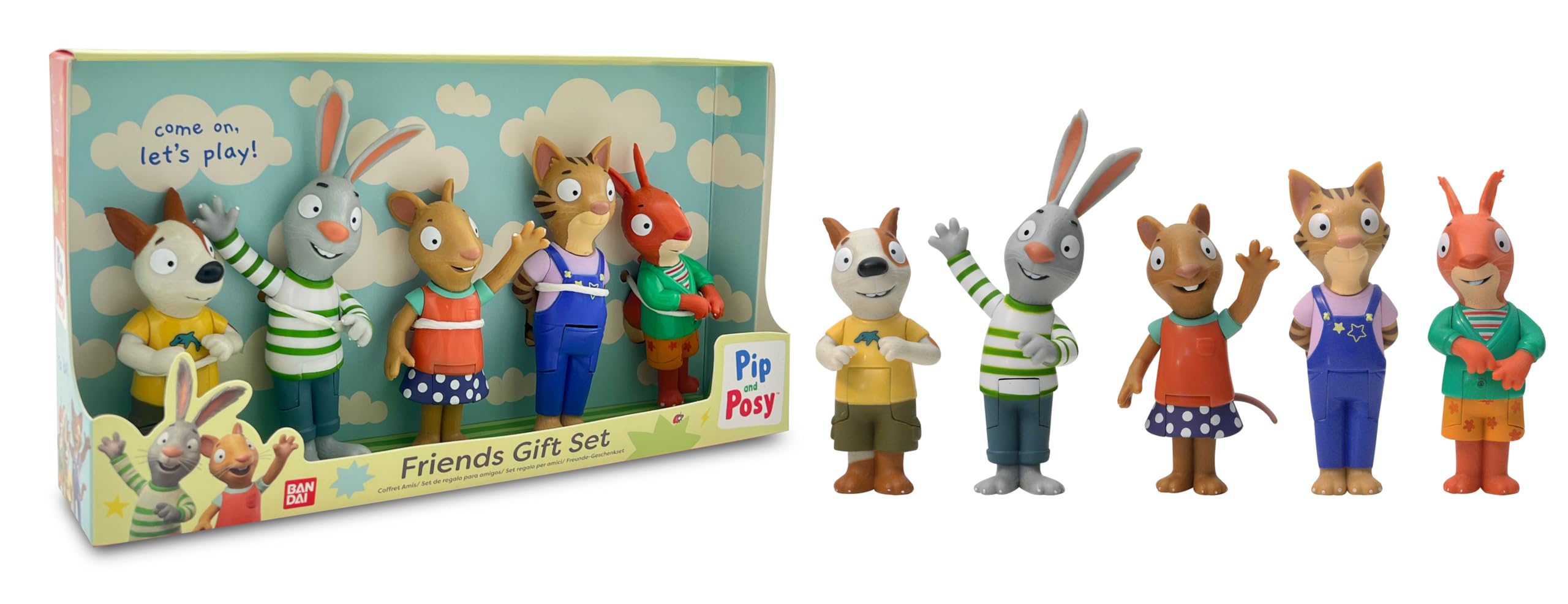 BANDAI Pip and Posy 5 Figure Pack - 5 x 10cm Figures (Pip, Posy, Zac, Frankie, and Jamila) - Perfect Play Gifts for Boys Girls Kids ages 3-8 years - Ideal Character Action Figures