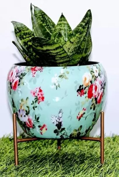 Indoor Plants Pots with Stand -Decorative Pots for Indoor Plants Rust Free Metal Plant Pots for Living Room, Balcony and Garden Decor (Plants not Included)