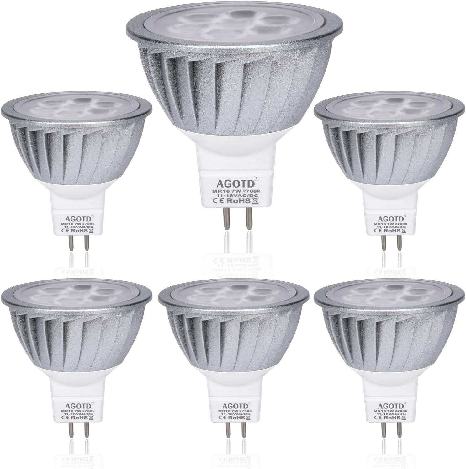 AGOTD Faretti Led GU5.3 Lampadina a Led MR16 12V 7W SMD Lampada, GU 5.3 Socket, Alluminio