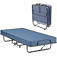 Giantex Folding Bed with 4" Mattress for Adults, Made in Italy, Twin Size Roll Away Portable Guest Bed, Memory Foam Mattress, Foldable Bed w/Metal Frame on Wheels, Easy to Store, Blue