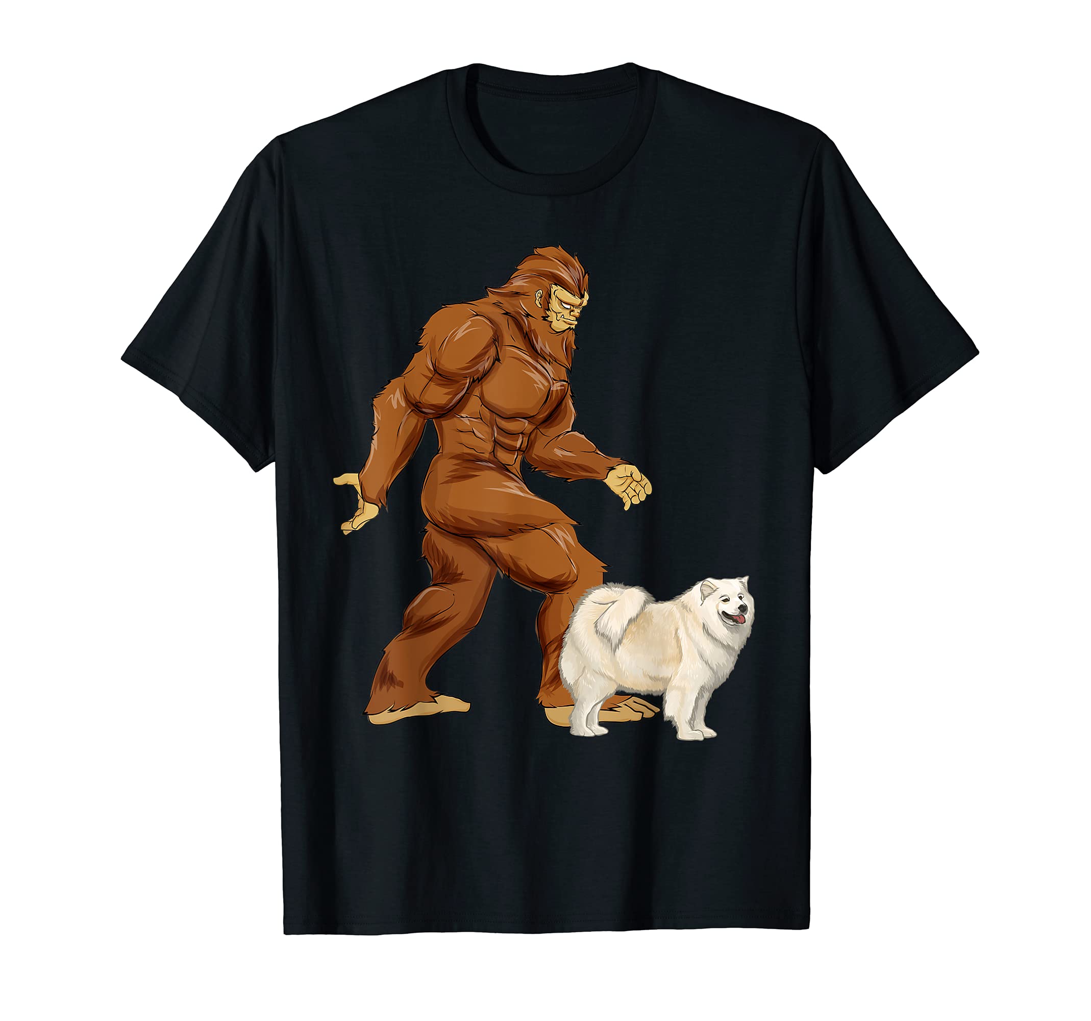Funny Bigfoot Walking Samoyed Sasquatch Dog T-Shirt