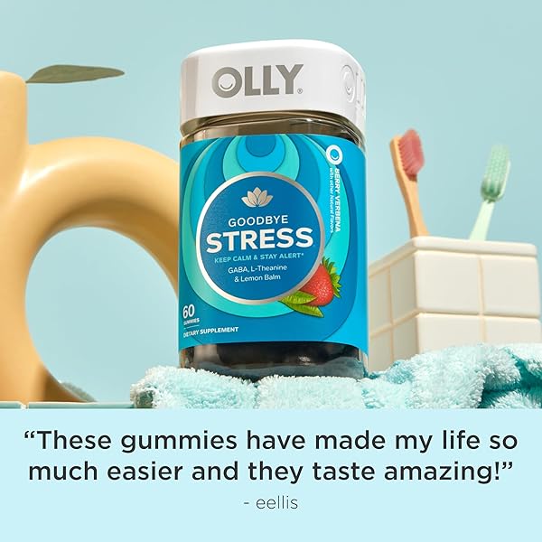 OLLY GOODBYE STRESS GUMMY, GABA, L-THEANINE, LEMON BALM, STRESS RELIEF SUPPLEMENT, BERRY – 60 COUNT