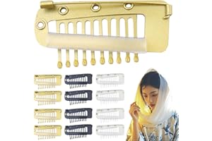 Seutmrou Hair Extension Clips, 12Pcs Clips with Safety Pins, Wig Hair Extension Pin, Invisible Strong Combs, 10-Teeth Chunni 