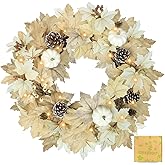 Fall Wreath with Lights 22 Inch - Fall Wreaths for Front Door Thanksgiving Halloween with Fall Home Decorations Autumn Wreath for Indoor Outdoor Wall Festival Decor