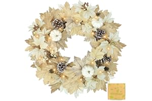 GHRDOPY Fall Wreath with Lights 22 Inch - Fall Wreaths for Front Door Thanksgiving Halloween with Fall Home Decorations Autumn Wreath for Indoor Outdoor Wall Festival Decor