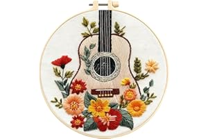 Edgiyuo DIY Embroidery Kit Guitar Printed Canvas Cross Stitch Kits Flower Starter For Beginners Stamped Pattern Home Decorati