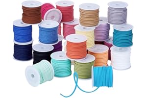 Pandahall 25Rolls 3x1.5mm Mixed Color Faux Suede Cord Lace Leather Strap String Thread Bracelet Craft Jewelry Making 5m/roll