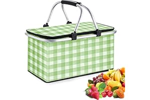 Insulated Picnic Basket, Leak-Proof Collapsible Cooler Bag, 2 Sturdy Handles, 26L Large Capacity Storage Basket for Outdoor A
