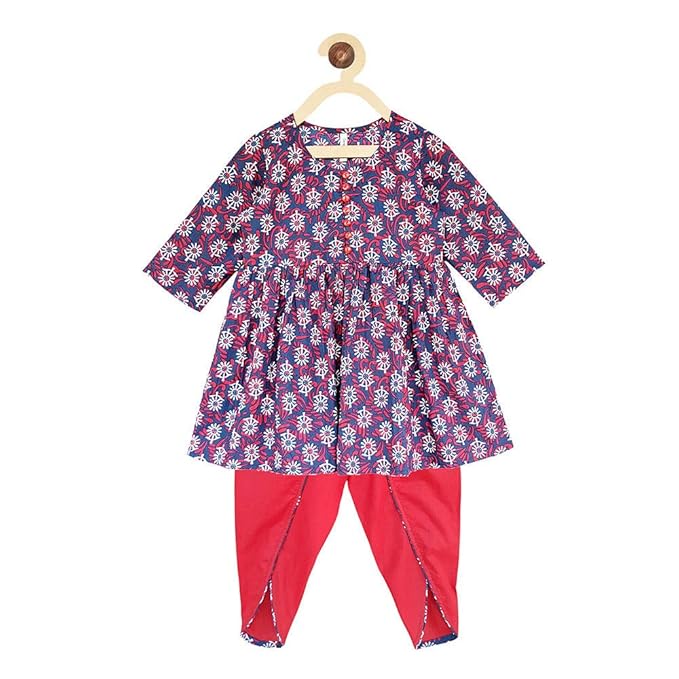 Campana By Hopscotch Girls Cotton Flared Kurta & Dhoti Set in Multi Color