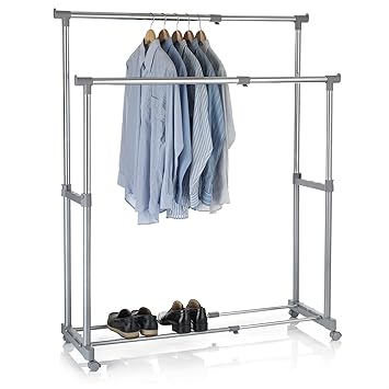 CARO-Möbel Garderobenwagen Rollgarderobe Kleiderständer Kleiderwagen Garderobenständer Rollkleiderständer CASA in grau, 2 Kle