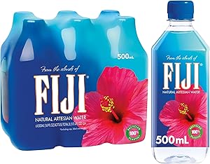 FIJI Natural Artesian Bottled Water 500 mL / 16.9 Fl Ounce (Pack of 6) - 100% Recycled Plastic