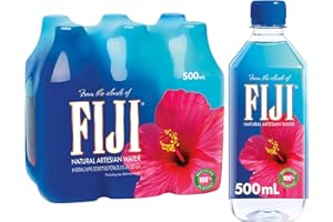 FIJI Natural Artesian Bottled Water 500 mL / 16.9 Fl Ounce (Pack of 6) - 100% Recycled Plastic