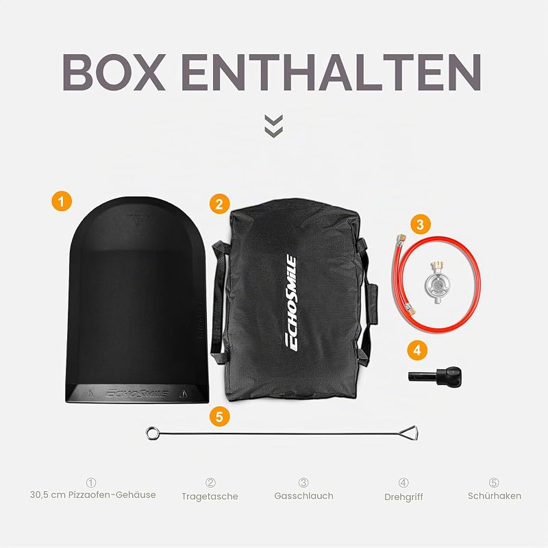 12" Pizzaofen Gas Outdoor, Propangas Pizzaofen Erreicht 510 °C, Pizza Oven mit Drehbarem Pizzastein, Flammenregler, Gasschlauch und hitzebeständigem Griff