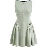 CIDER Womens Sleeveless Casual Boat Neck Party Dress Button Front A Line Dresses