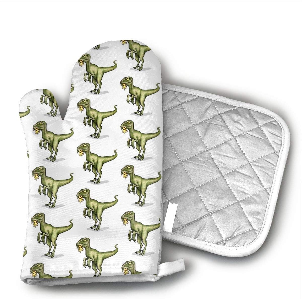 NA Raptor Eating Pizza Oven Mitts, NonSlip Oven Mitts