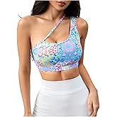 SHENHE Women's Leopard Sports Bra One Shoulder Colorful Cutout Sleeveless Yoga Workout Tops Built in Bra