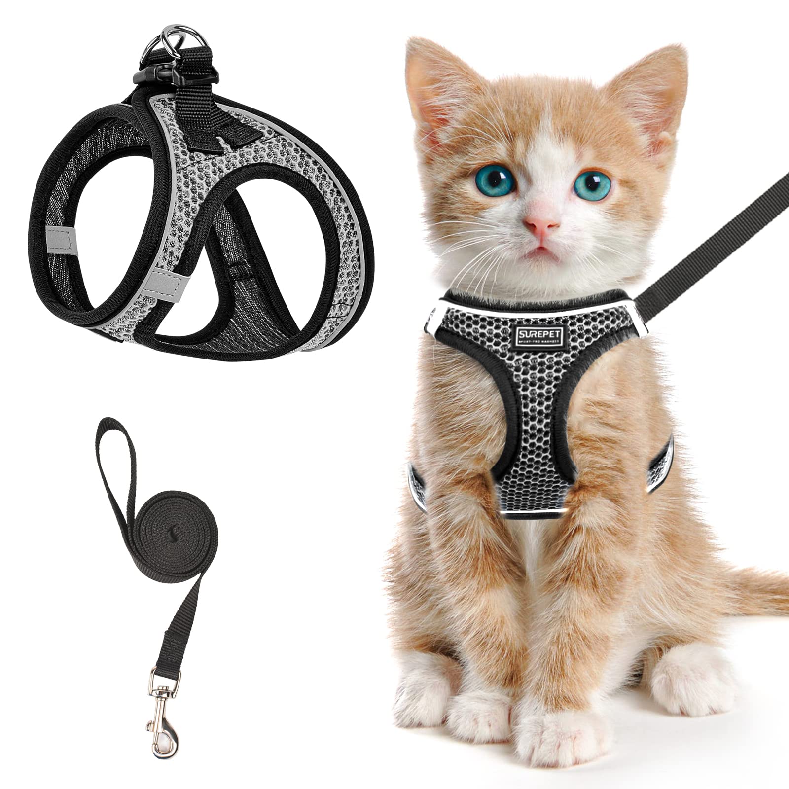 Cat Harness and Leash for Walking Escape Proof, Adjustable Kitten Vest Harness Reflective Soft Mesh Puppy Harness for Outdoor, Comfort Fit, Easy to Control (Gray, XXS) — image 1