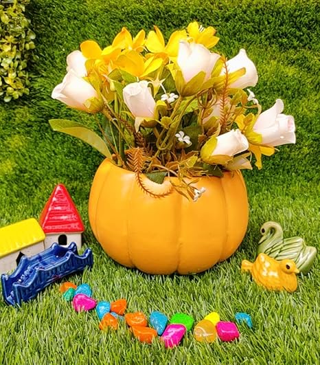 NIYARA Orange Pumpkin Design Ceramic Pots for Indoor Plants,Succulents,Balcony,Home,Garden,Office,(Color:Orange)(L:15 cm, W:15 cm, H:10 cm)