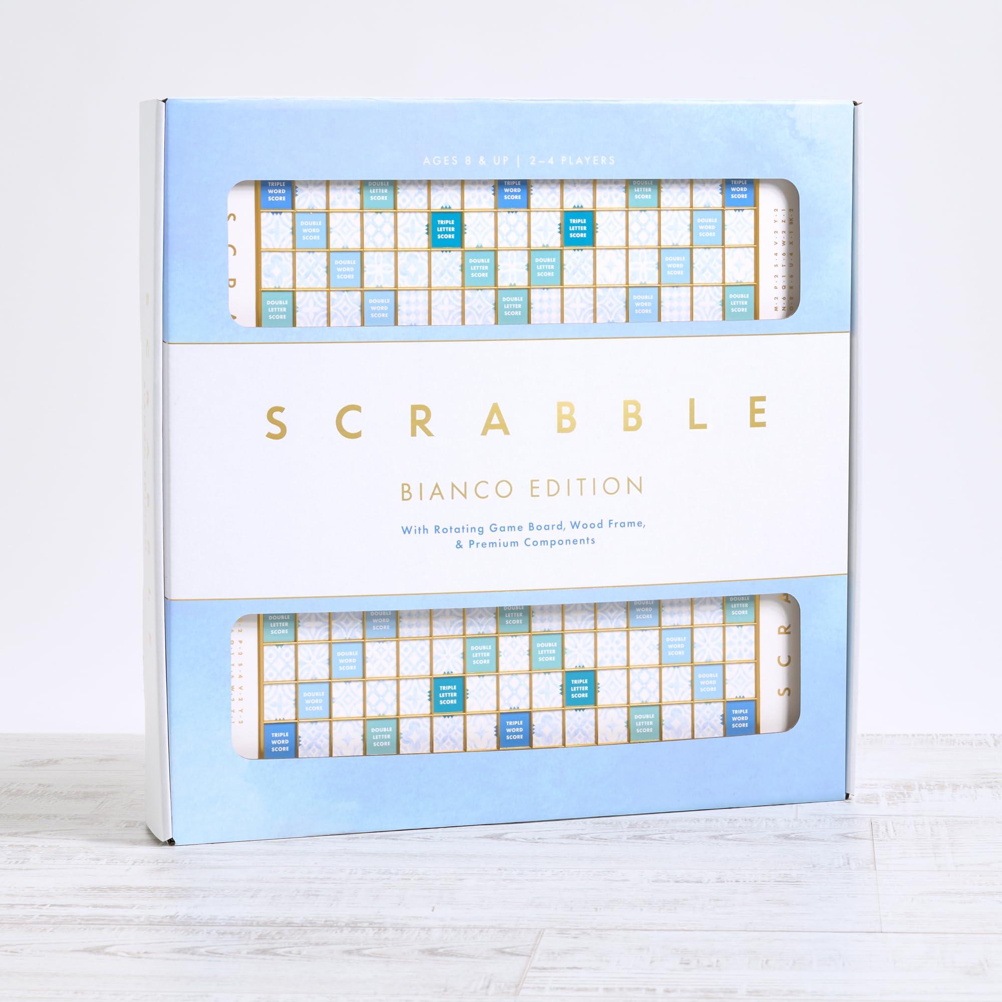 WS Game Company Scrabble Bianco Edition with Rotating Wooden Game Board