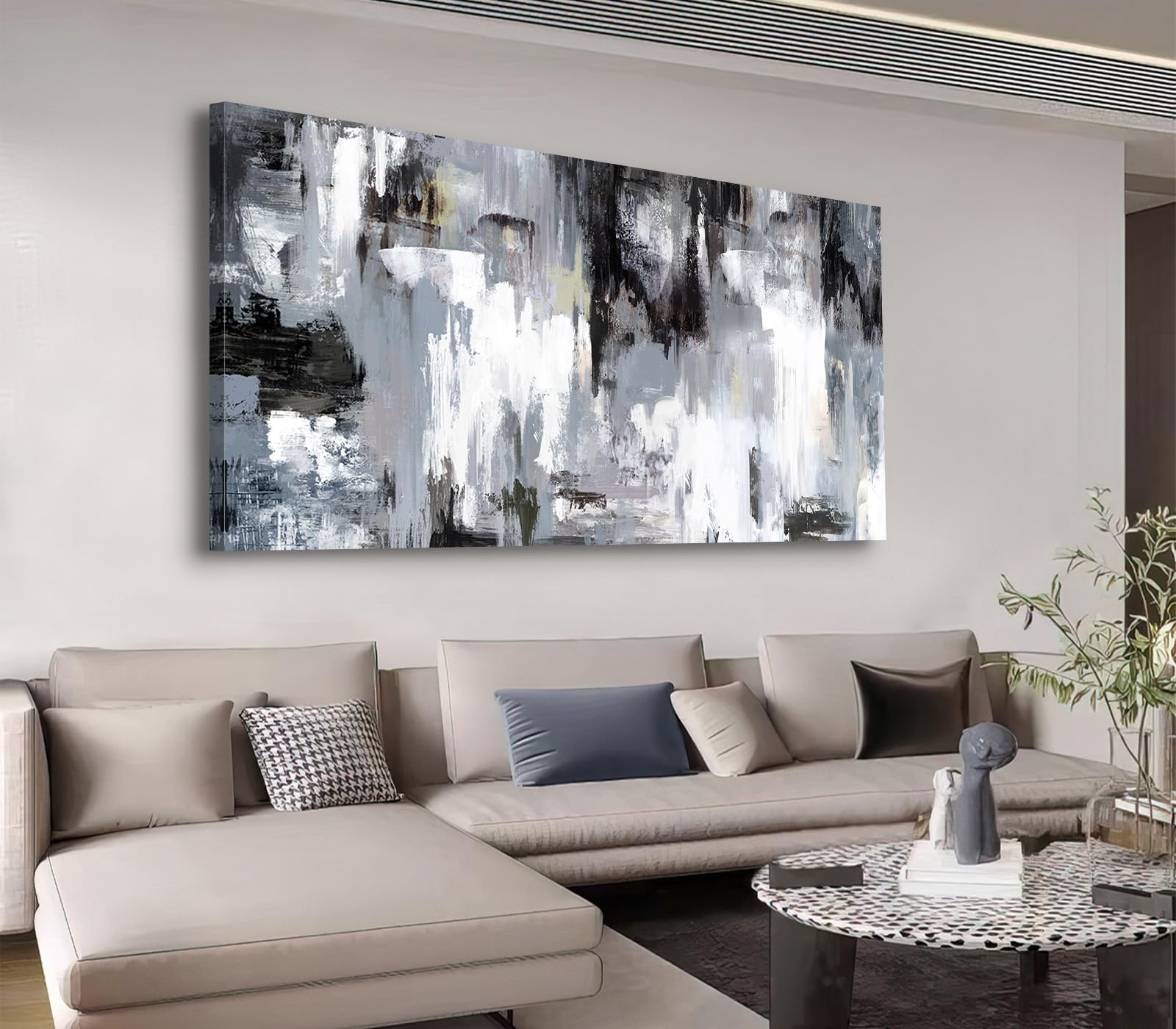 shoci large abstract wall art - contemporary black gray canvas picture aesthetic white painting prin
