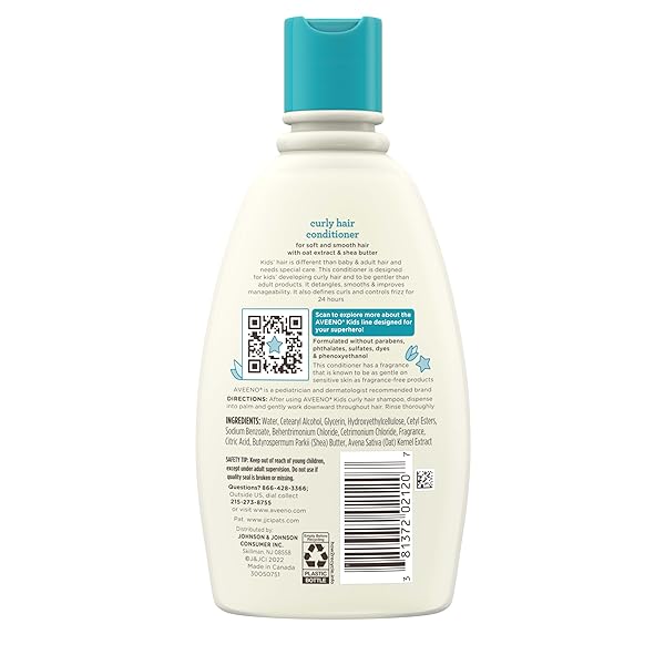 AVEENO KIDS CURLY HAIR CONDITIONER, HYDRATING CONDITIONER, KIDS CURLY HAIR PRODUCTS, OAT EXTRACT & SHEA BUTTER, GENTLE SCENT, 12 FL. OZ (PACK OF 1)