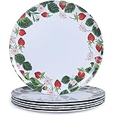 Gofunfun 6-Pack Melamine Dinner Plates - 10 Inch Lightweight, Durable & Unbreakable Round Plates for Indoor/Outdoor Use - Strawberry